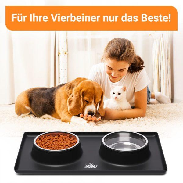Fressnapf-Set für Hunde & Katzen 2x 400ml mit Silikon-Unterlage Schwarz