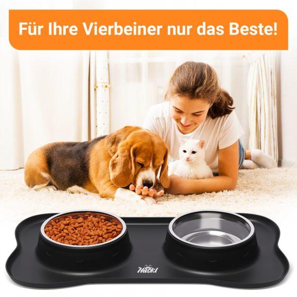 Katzennapf 2er Set 400ml mit Silikon Unterlage Schwarz