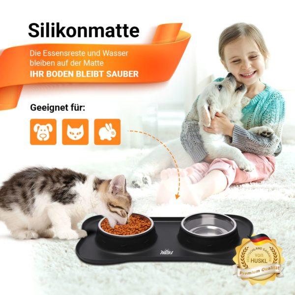 Katzennapf 2er Set 400ml mit Silikon Unterlage Schwarz