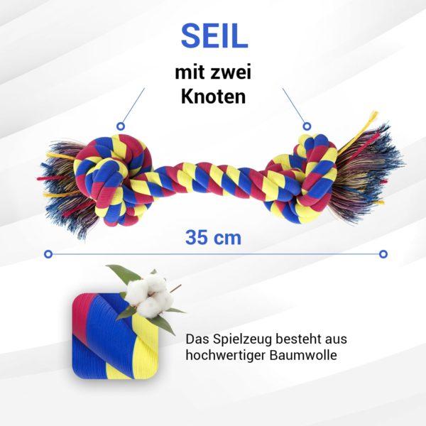 Baumwoll Spielzeug Seil 35 cm mit 2 Knoten für Hunde